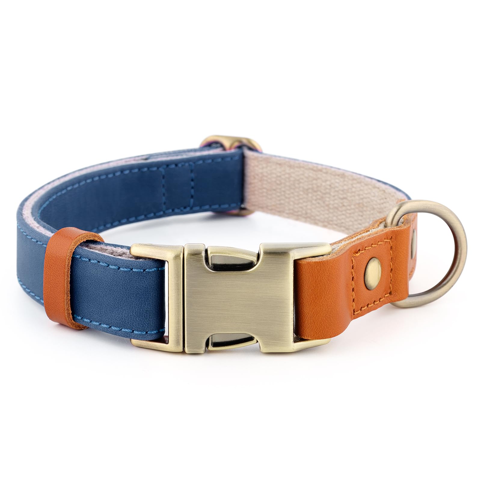 Plutus Pet Genuine Leather & Hemp Dog Collar – Adjustable Heavy Duty Pet Collar with Quick Release Metal Buckle, Soft & Stylish for Puppy and Small, Medium, Large Dogs (Royal Blue, L)