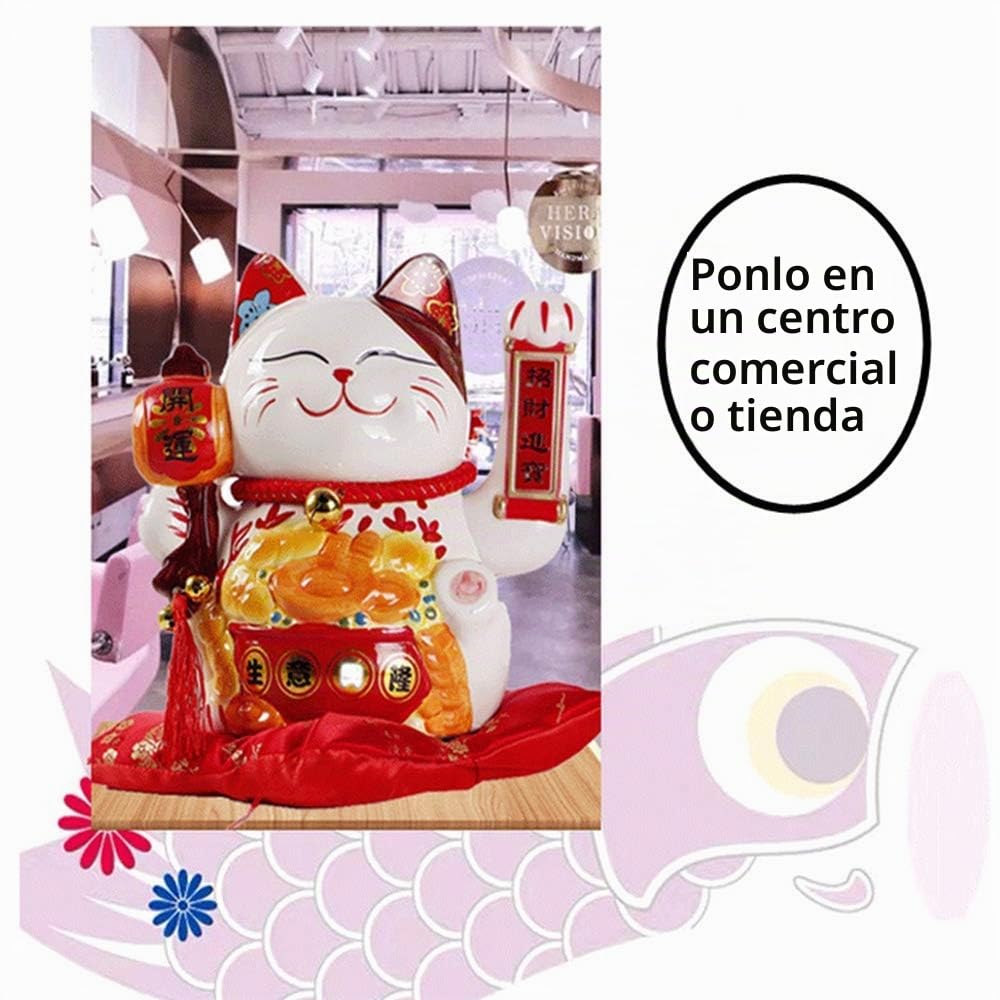 Gato de la Suerte de la Fortuna con Brazo agitador de Oro Chino Feng Shui Deoration Lucky Cat para Tiendas, restaurantes, Sala de Estar 25cm