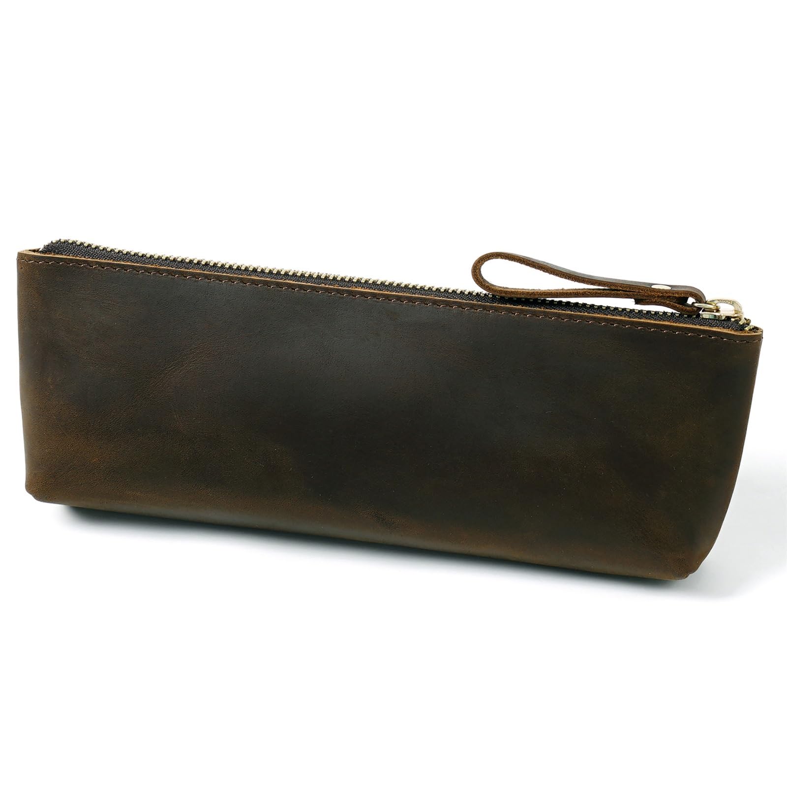 DUMRALBQE Wooden Jewelry Box Simple Pencil Case Vintage Leather Zip Storage Pen Bag for Storage and Organization(Coffee)