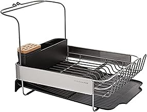 KitchenAid Full Size, Rust Resistant Expandable Dish Rack with Angled Self Draining Drainboard, 24-Inch, Black