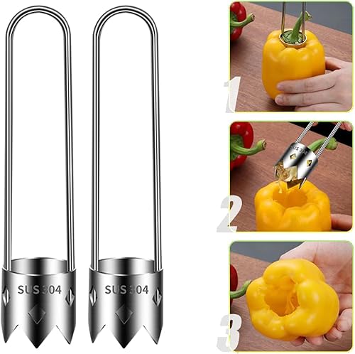 Miniatura 13 de Descorazonador de semillas de pimiento rojo 2024, nuevo descorazonador de frutas de acero inoxidable, para verduras y frutas (1 unidad) A*1