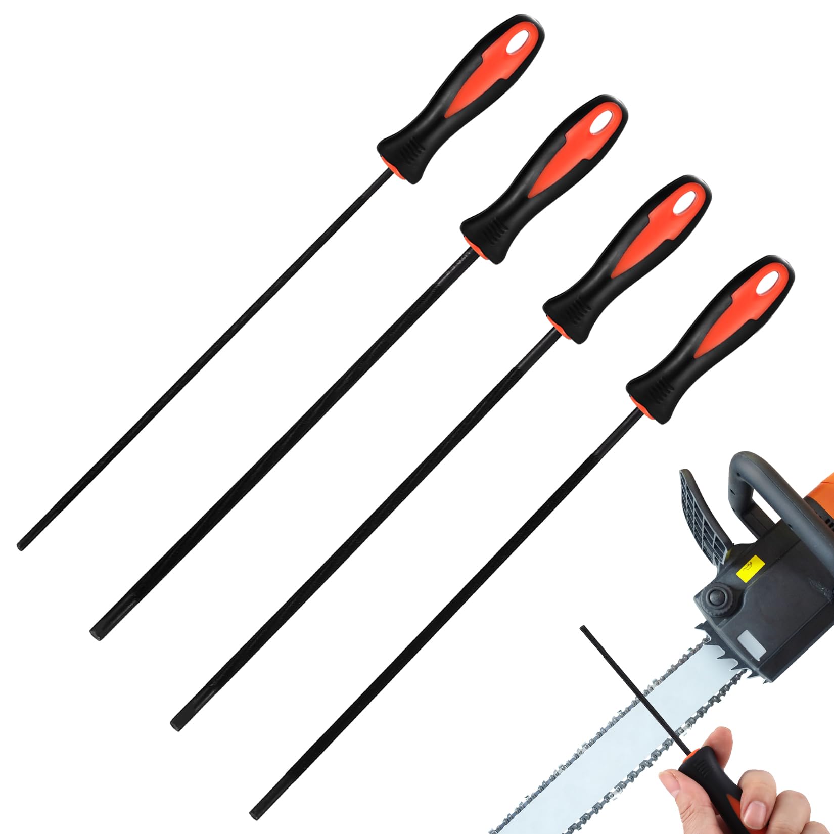 4 Pcs Limas de Motosierra, Afilador Cadena Motosierra, Lima Afilar Motosierra para Afilado de Motosierra, Afilador de Cadena Motosierra, Lima de Motosierra con Mango (3,2/4,0/4,8/5,5 mm)