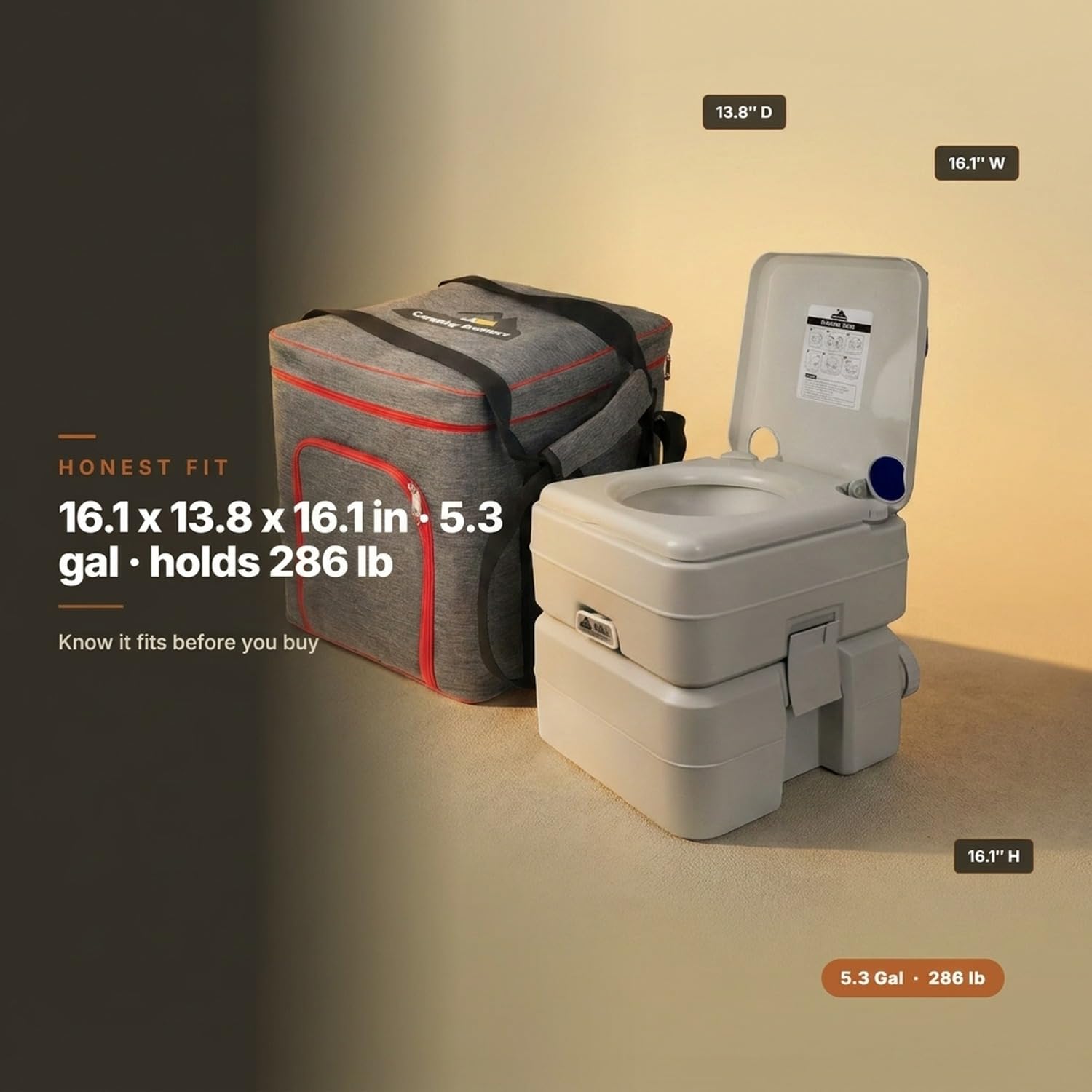 5.3 Gallon Portable Camping Toilet for Adults with Carry Bag – Extra Large Porta Potty for Adults Outdoors, RV, Boat | 286 LBS Capacity, 50 Flushes, Detachable Tanks, Carry Bag Included — Amazon image 9
