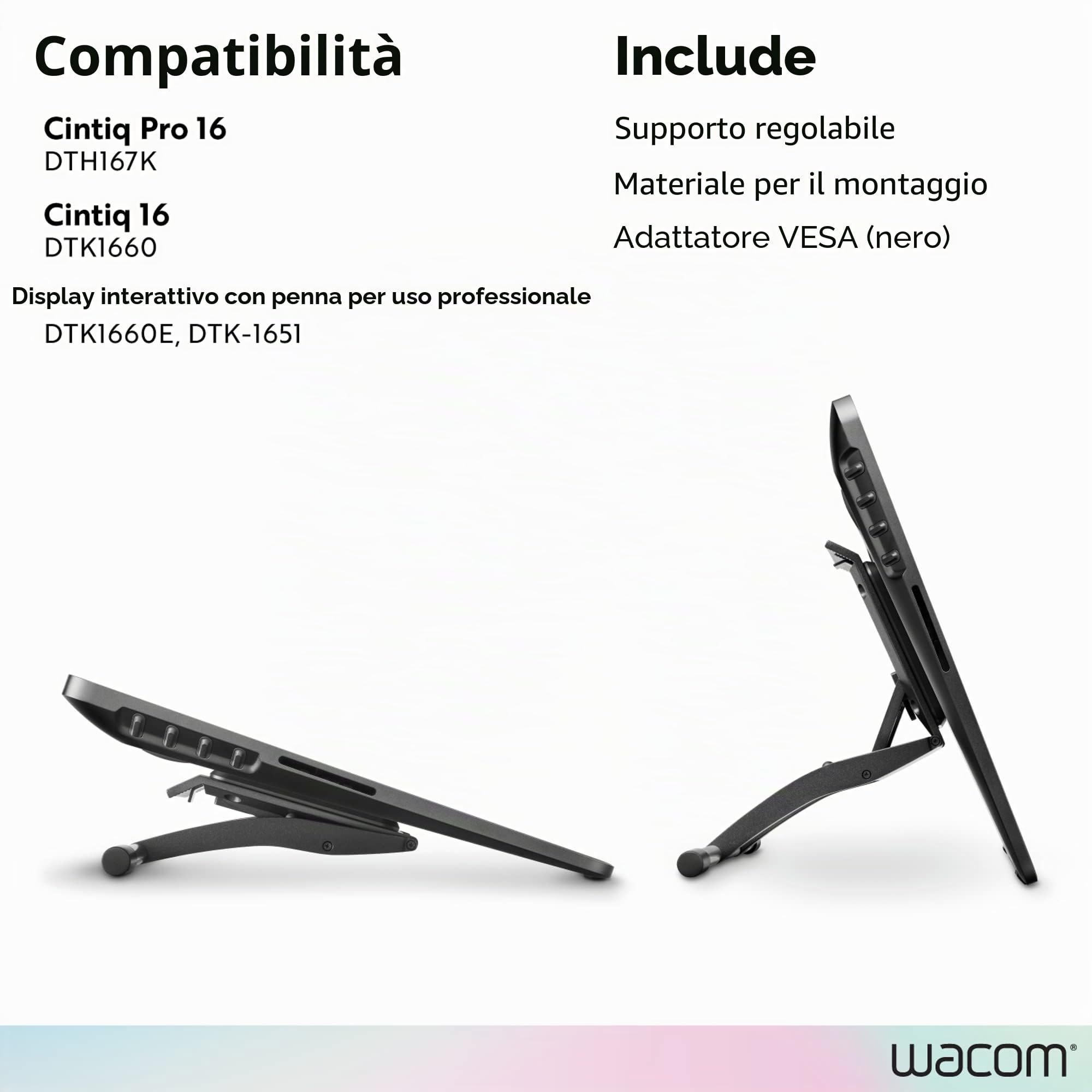 Wacom ACK620K supporto da tavolo per Tv a schermo piatto 39,6 cm (15.6") Libera installazione Nero