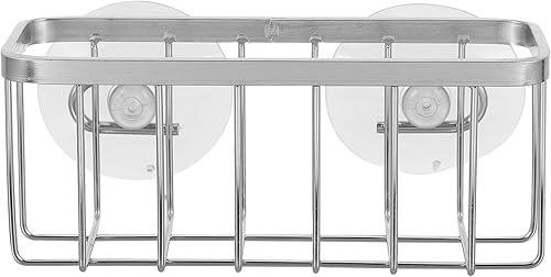 Soporte de esponja para fregadero de cocina, estante de drenaje con ventosa de acero inoxidable estante de almacenamiento para fregadero encimera