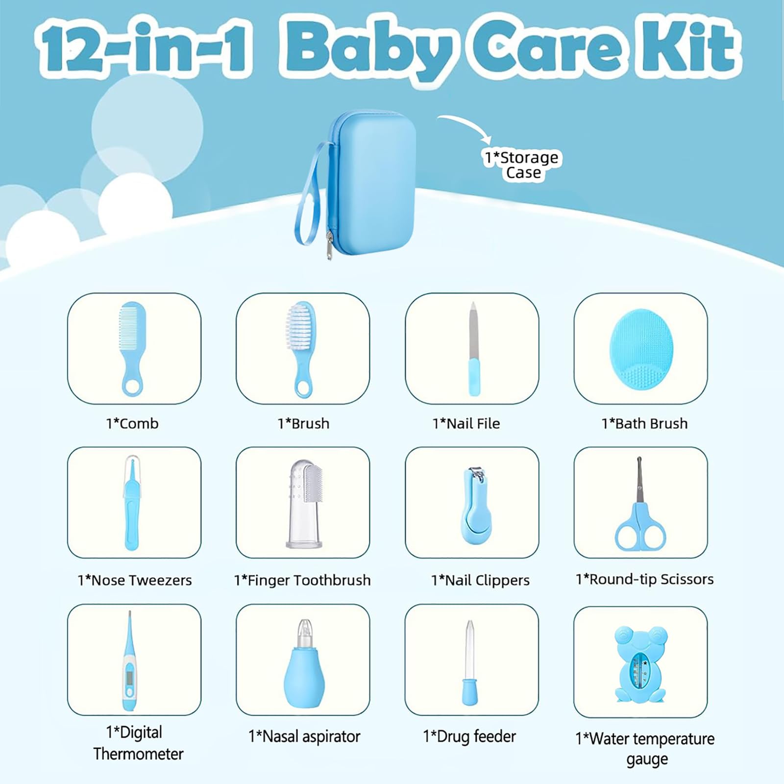 PZCC Trousse de Soin Bebe, Trousse de Toilette Bebe, 12 Accessoires Essentiels Soin de Bébé, avec Thermomètre Digital, Peigne et Coupe Ongles, Kit, Cadeau de Naissance Fille et Garçon (Rose)