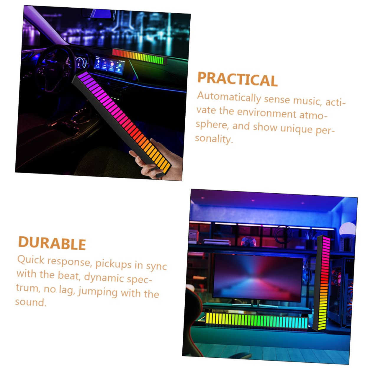 LABRIMP 5pcs Rhythm Lamp Rgb Usb Powered Car Night Light Atmosphere Light for Bedroom and Sound Control Lamp - Image 4