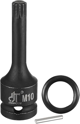 uxcell 12" Drive x M10 (0.394 in) Impact Triple Square Spline Bit Socket, métrico 3" longitud, acero Cr-Mo con junta tórica y pasador de clavija