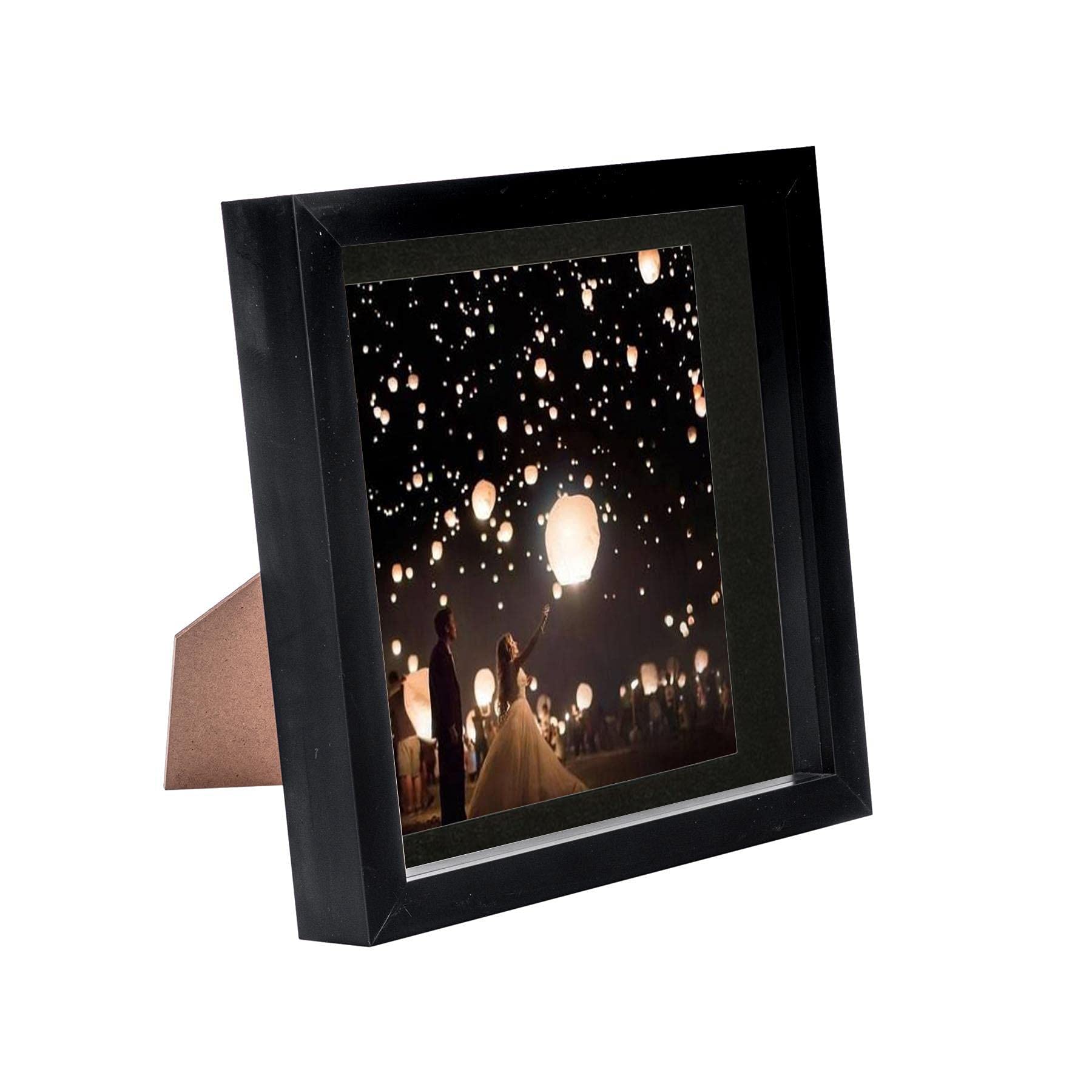Nicola Spring 8 x 8 3D Shadow Box Photo Frame - Craft Display Picture Frame with 6 x 6 Mount - Glass Aperture - Black/Black