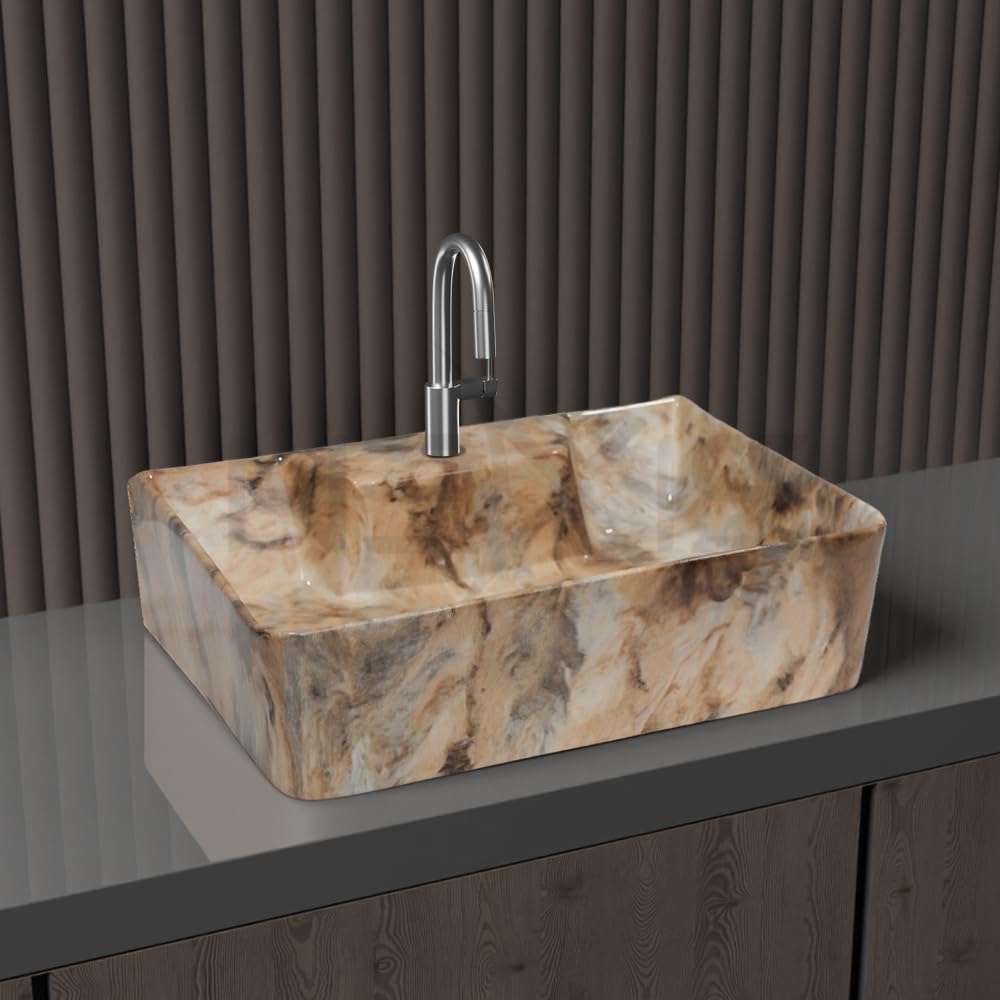 NEXIS Designer Ceramic Table Top Wash Basin For Bathroom | Wall Hung Washbasin | Wall Mounted Bathroom Sink | Wash Basin For Restaurant, Hotel (16 x 12 x 5 Inch) 2