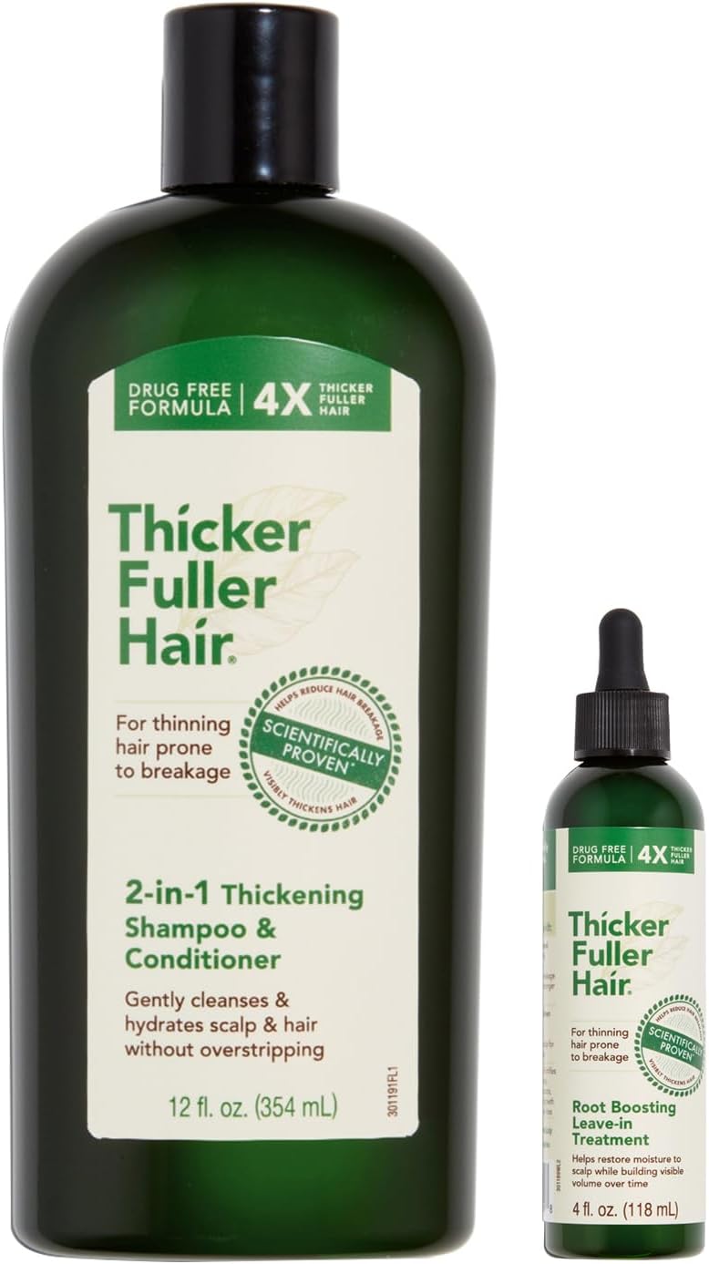 Thicker Fuller Hair2-in-1 Thickening Shampoo and Conditioner - Root Boosting Leave-In Treatment - Hydrating Shampoo with Aloe Leaf Juice - Volume Builder - Moisturizing Scalp Treatment - 2 pc