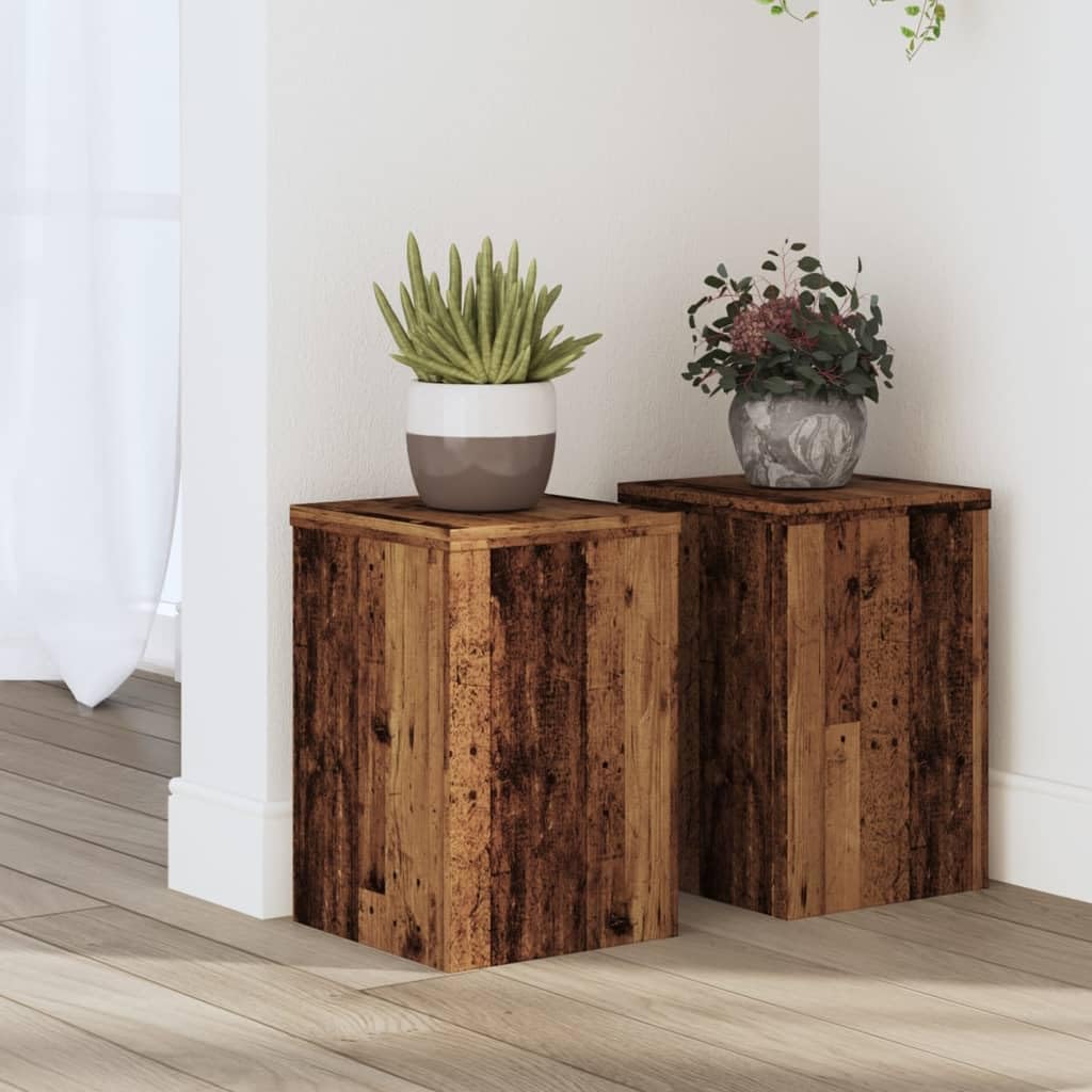 Supports pour plantes en bois d'ingénierie vieux bois, 2 pcs, 20x20x30 cm, capacité 50 kg, pour intérieur, tuteur, treillis, pergola, palissage, décoration de jardin et balcon