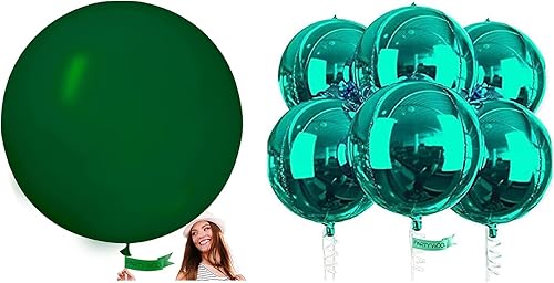 PartyWoo Globos de color verde oscuro, 4 piezas y 6 globos de papel de aluminio verde
