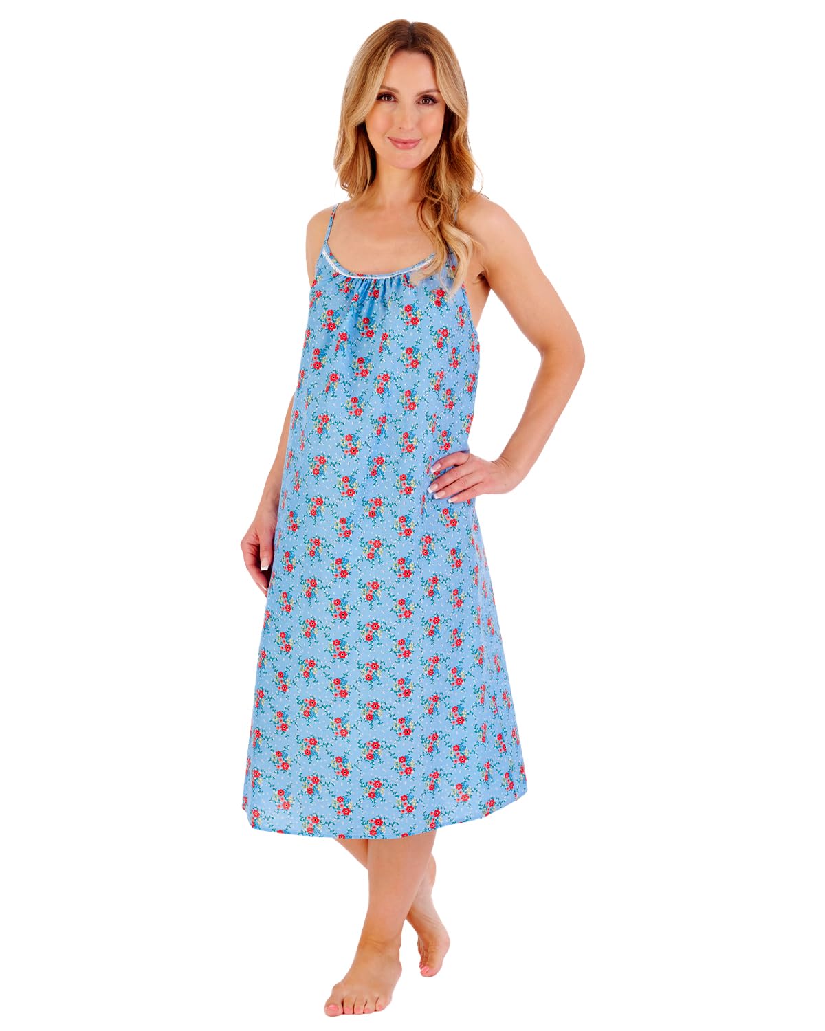 Slenderella Women's Blue Poppy Spaghetti Strap Woven Cotton 42 Inch Nightdress (20/22, )