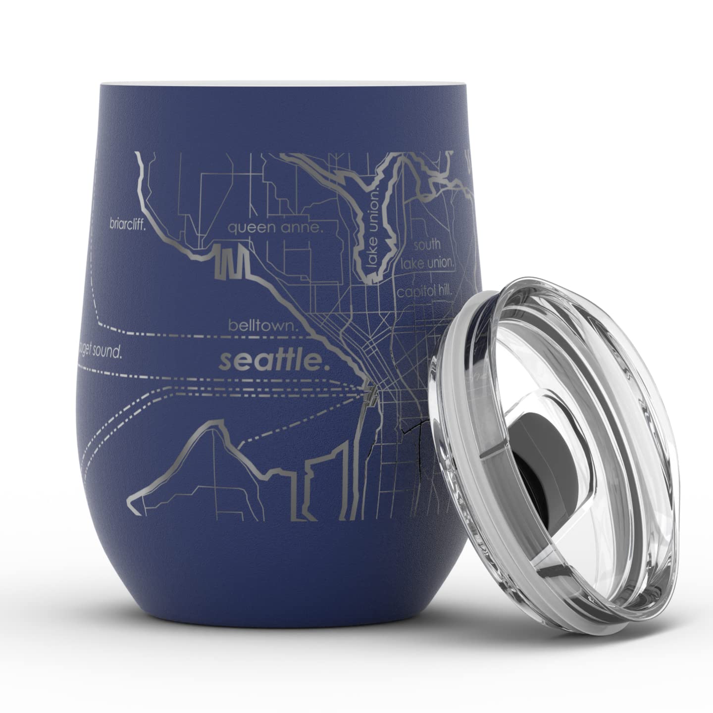 Well Told Engraved Seattle Washington Map Insulated Wine Tumbler Etched Stainless Steel Cup 12 oz Midnight Blue City