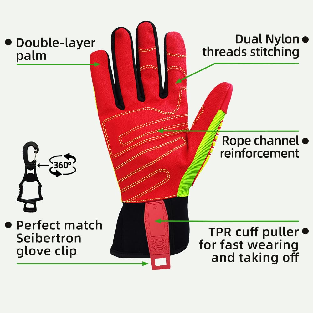 Seibertron HIGH-VIS HRIG Anti Impact Work Gloves Hi-Vis Oil and Gas Water Resistant Safety Heavy Duty Utility Mechanic Rigger Glove CE EN388 4132 XXL With 1 Black Glove Clip