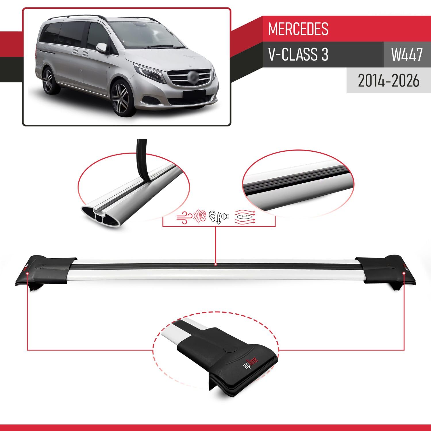 Kompatibel mit Mercedes V Klasse 3 (W447) 2014-2026 Fly Model Relingträger Dachträger Auto Gepäckträger Grau Aluminium 2 Stangen