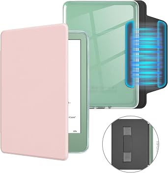 MOROCK Detachable Magnetic Case for All-New 6" Kindle11th Generation,2024/2022 Release, Slim and Lightweight PU Leather and PC Clear Back Cover with Hand Strap, Auto Wake/Sleep, Pink