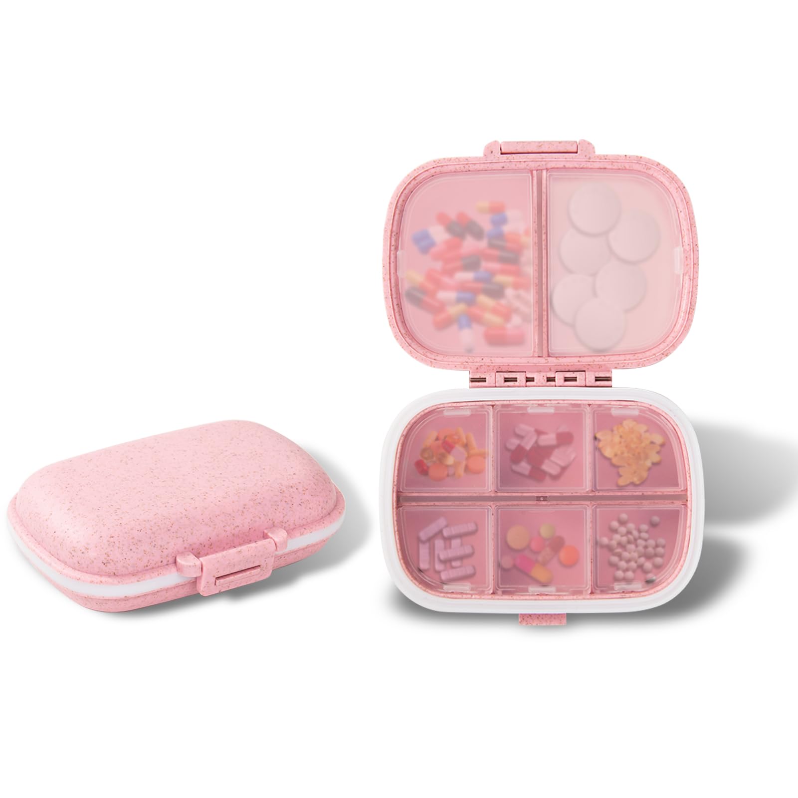 Pill Organizer, 8 Compartments Portable Pill Case, Pill Box for Pocket Purse Portable Medicine Vitamin Container