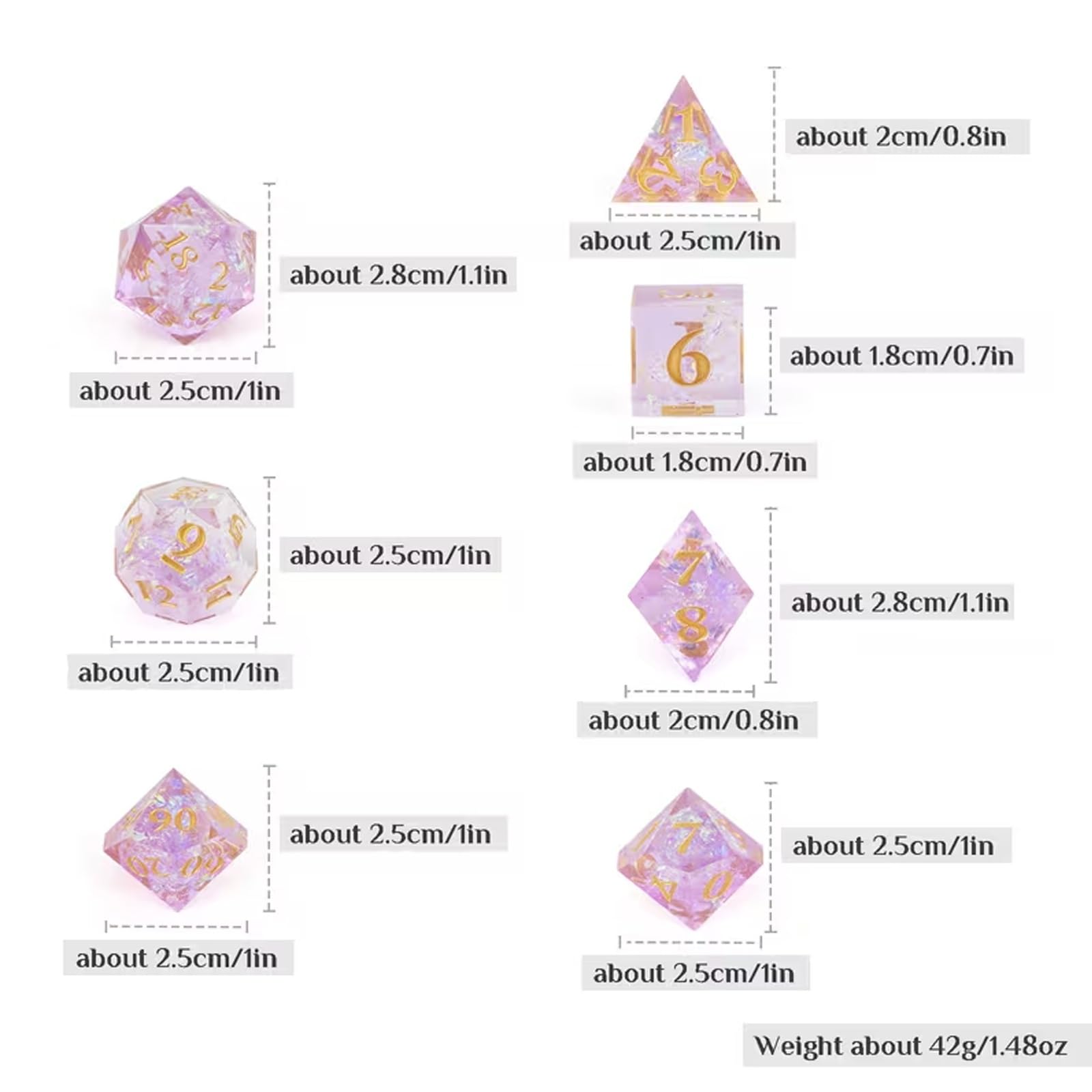 Juego de 7 dados de resina con números dorados, dados poliédricos, compatibles con juegos de rol RPG de mesa (estilo 4)