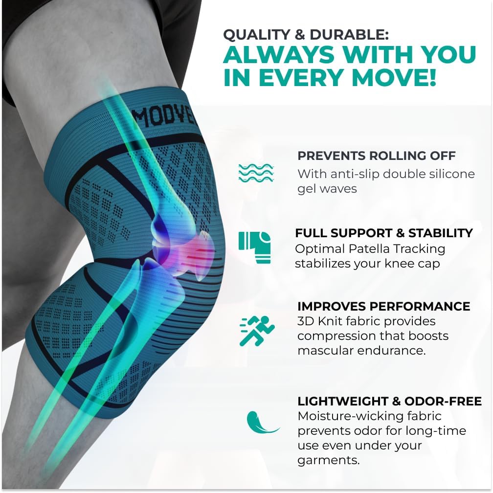 Modvel Knee Braces for Women & Men – 2 Pack Brace Set, Compression Sleeves for Meniscus Tear, ACL & Arthritis Pain Relief, Joint Support and Stability – Army/Green XS - Image 4