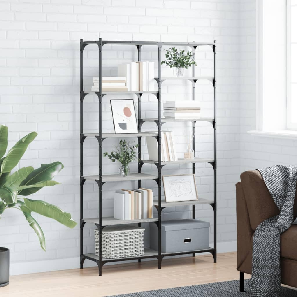 Librería Gris Sonoma 100x32x170 cm Madera y Hierro con patas ajustables para muebles de estilo industrial