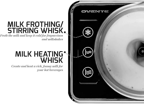 Miniatura 3 de OVENTE Espumador magnético de café con leche, jarra de acero inoxidable con aislamiento multiusos, 7 onzas de espumacalefacción de 14 onzas con 2