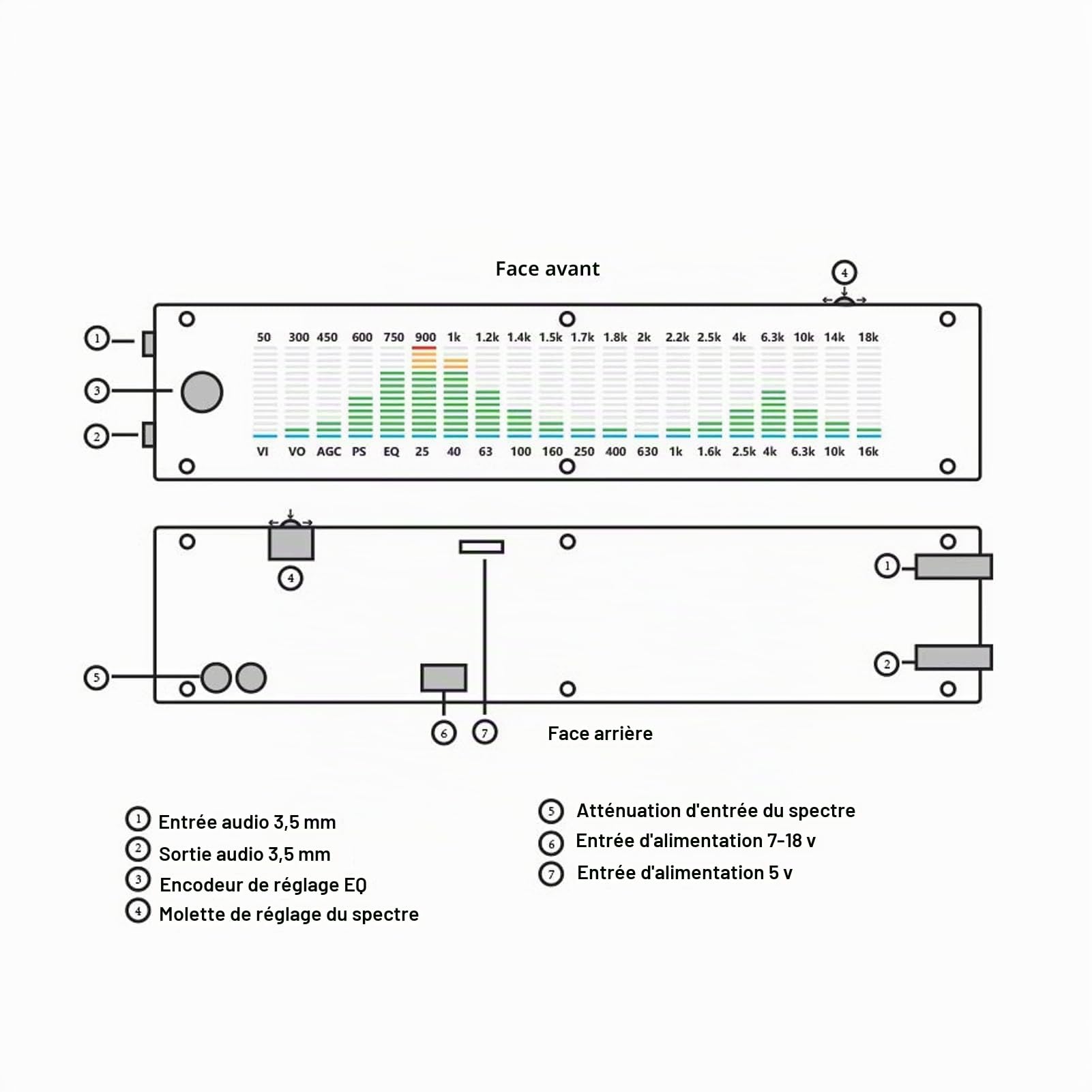 Égaliseur Numérique, Analyseur de Audio, égaliseur Audio Double Canal 15 Bandes, égaliseur Graphique Stéréo Égaliseur Stéréo