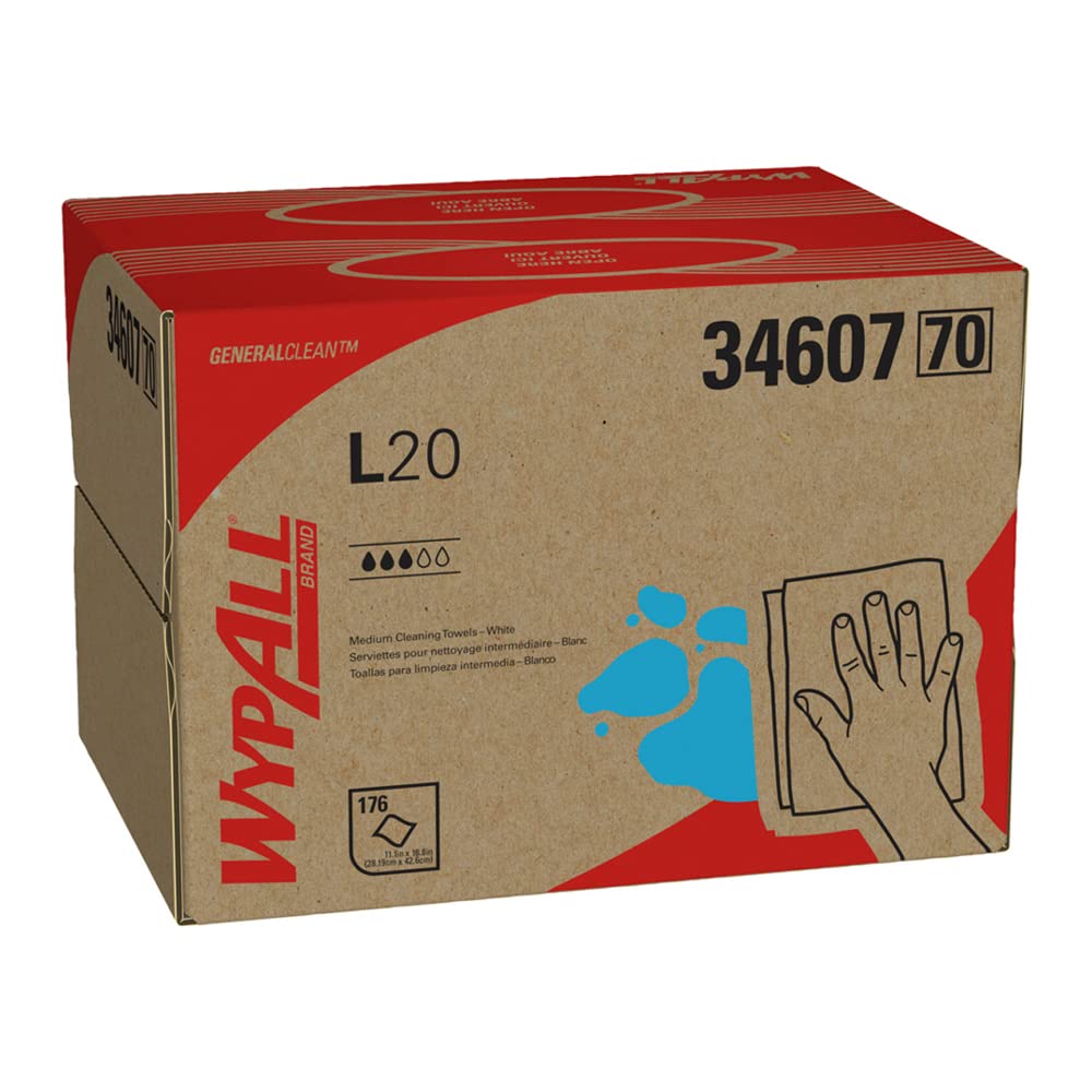 Kimberly Clark Safety 34607 White WYPALL L20 Wipers, Brag Box, 12.5" x 16.8" (Pack of 176)