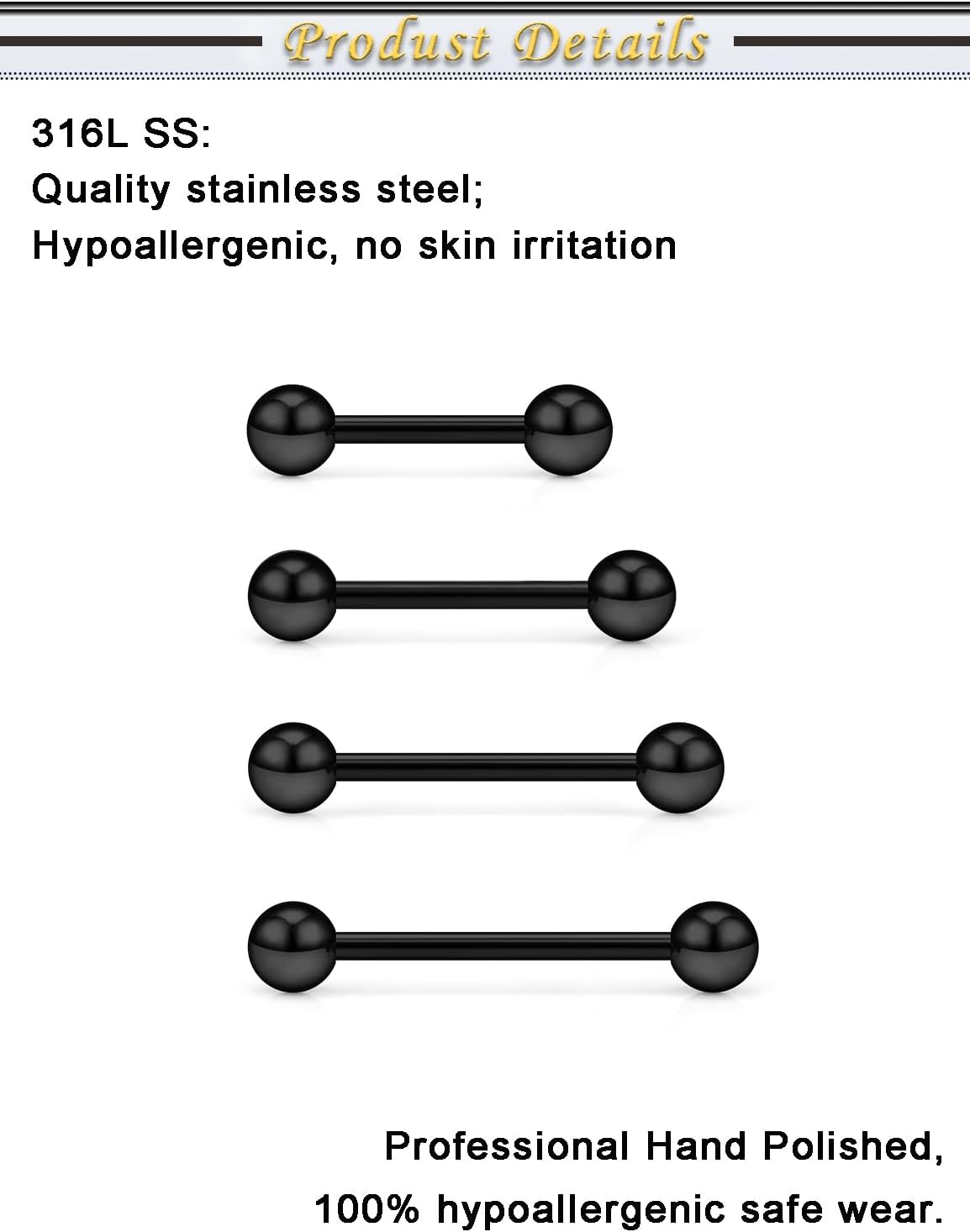 16G 14G Tongue Rings Surgical Steel Nipple Rings Externally Threaded Straight Barbell Tongue Piercing Jewelry for Women Men Bar Length 12mm/14mm/16mm/19mm