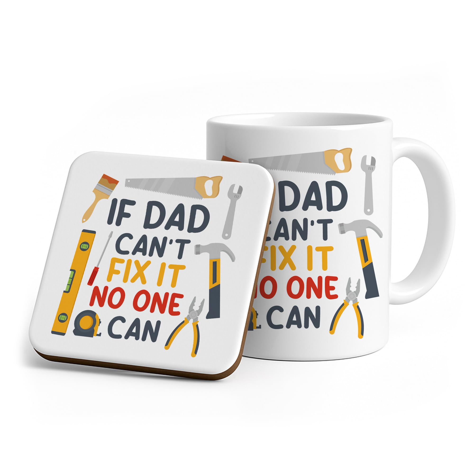 RED OCEAN Dad Mug and Coaster Funny DIY Handyman Gift for Father's Day Birthday Gift for Dad from Daughter Son Happy Fathers Day for Him