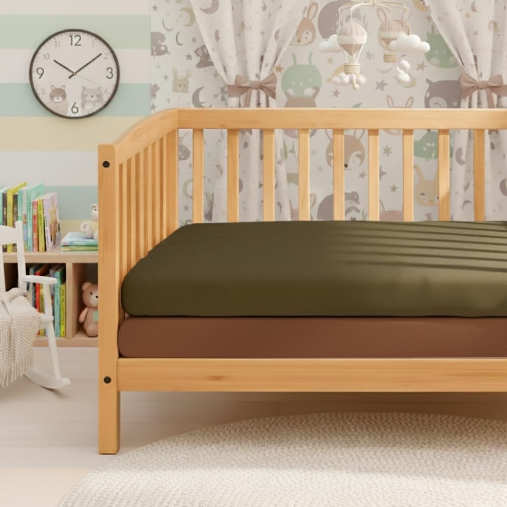 MHG Living Baby Cot Fitted Sheet Pack of 2 – 120x60cm – 100% Jersey Cotton – Soft, Breathable – 2 Colour Crib Mattress Covers with All-Round Elastic for Boys & Girls - Green/Mustard