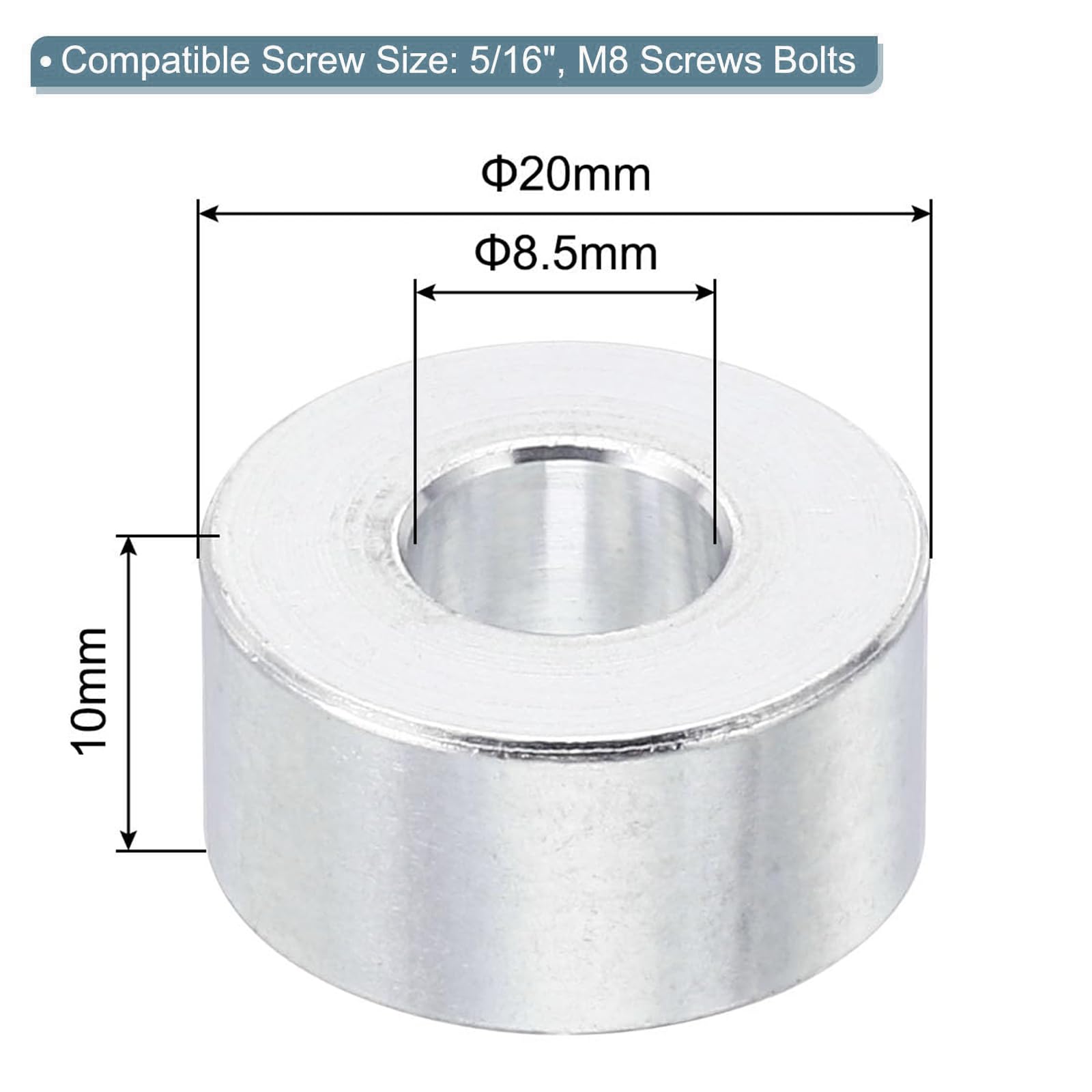 TOP-VIGOR 10Pcs M8 Aluminum Spacer, 8.5mm ID x 20mm OD x 10mm Length Metal Spacer - Image 2