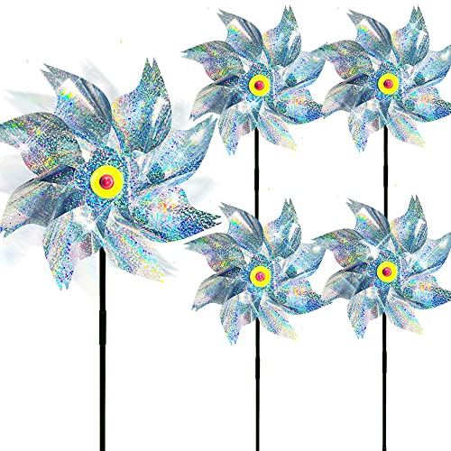5 Stücke Windräder Vogelabwehr,Reflektierende Vogelabwehr Windrad,Obstgarten Vogelabwehr,Balkon Garten Hof Vogelabwehr, WindmüHle FüR DraußEn Vogelschreck (Silber)