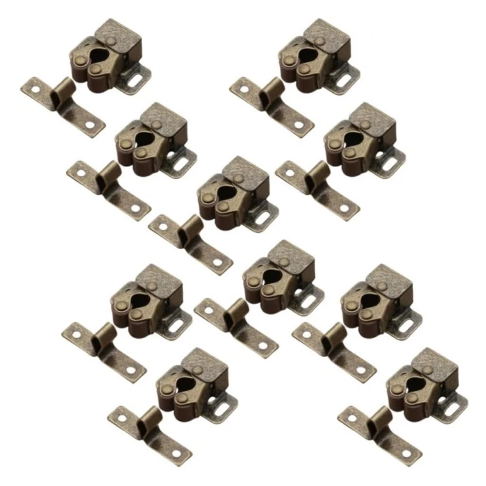 10 Pack Clip Double Roller Catch Cabinet Latches with Spear Strike for Wardrobe Cupboard Drawer Closet Door,Press Lock Buckles for Furniture(Bronze)