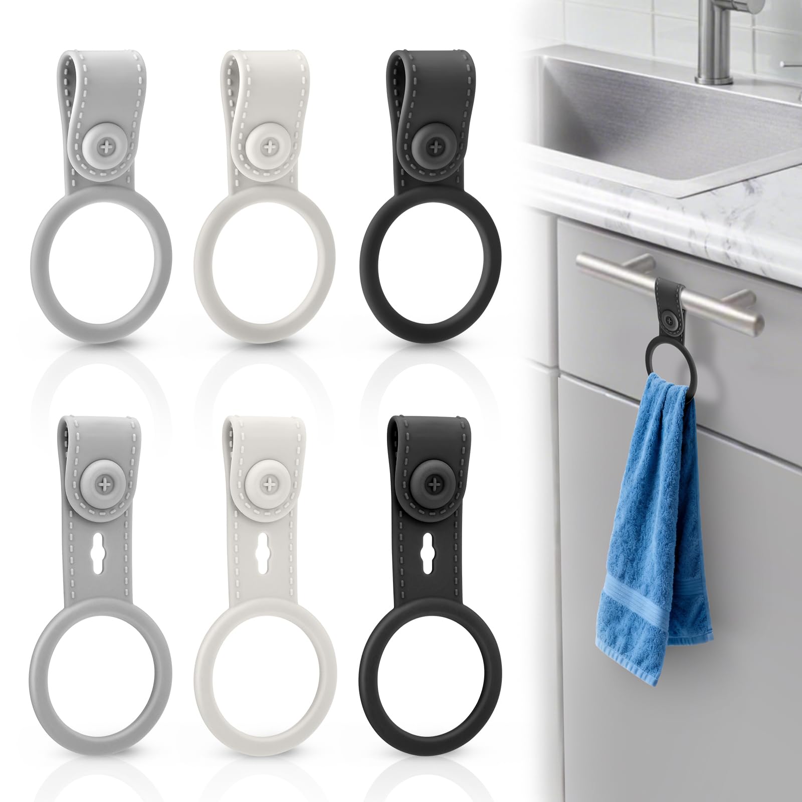 EEEKit 6PCS Kitchen Towel Holder, Waterproof Silicone Dish Towel Clips with Hanging Loop for Cupboard Drawer Cabinet, Oven Handle, Kitchen and Bathroom Organizer