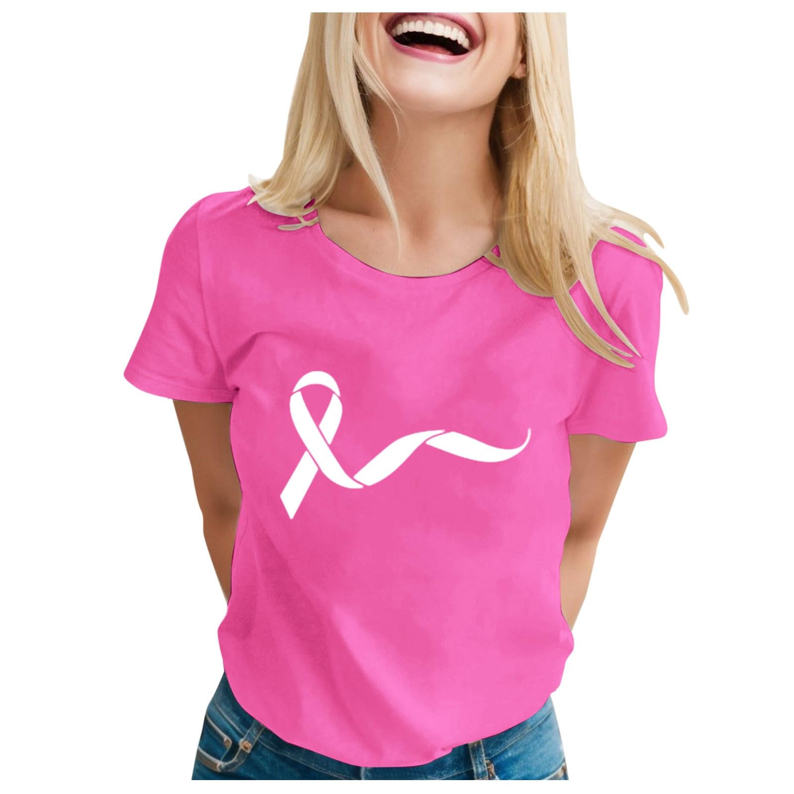 Cokbyavla Women's 012-Pink I Wear Pink For My Mom T-Shirt,Breast Cancer Cycling Jersey Short Sleeve Fight Cancers T Shirt Breast Cancer Pink Tshirt Butterfly Breast Cancer Scrub Top Breast Cancer Surviv