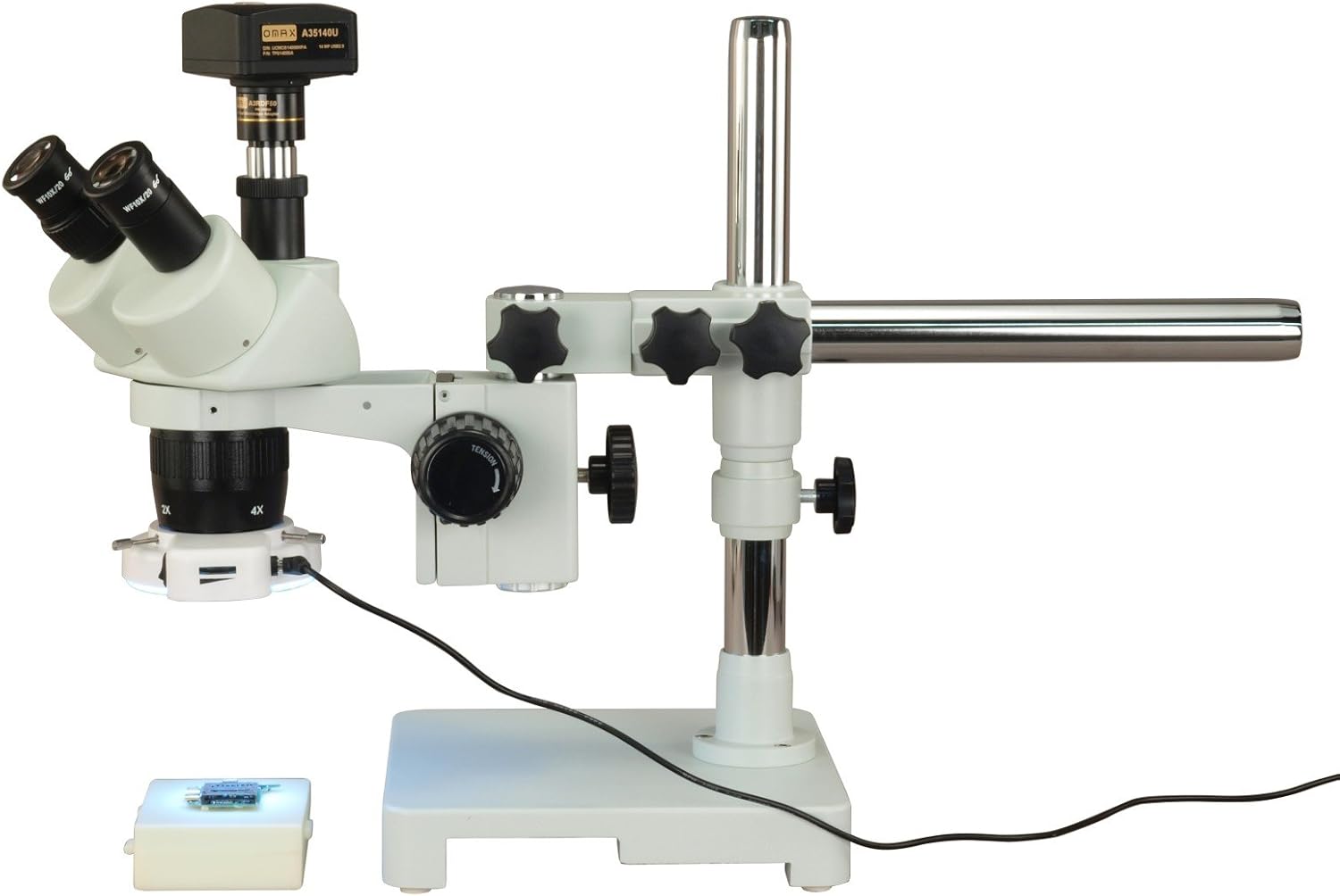Trinocular 20X-40X Stereo Microscope on Single Bar Boom Stand with 56 LED Ring Light
