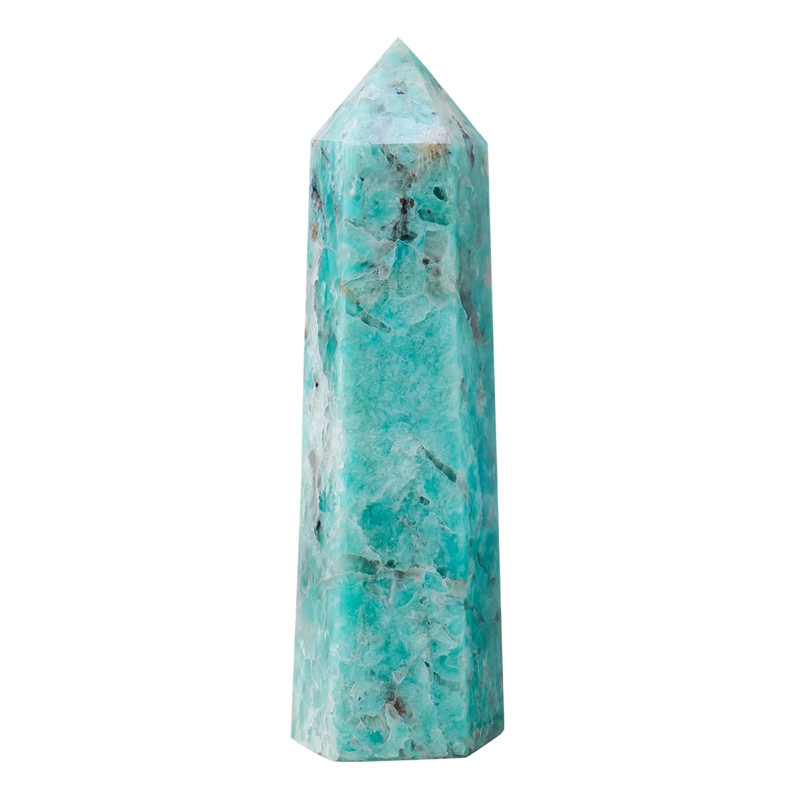 RunyangshiRunyangshi Large Amazonite Natural Healing Crystal Wand 4.72"-5.11" Healing Stone Quartz Tower 6 Faceted Single Point Crystals Prism Wand for Meditation Reiki Chakra Stone Therapy Home Decor Gift