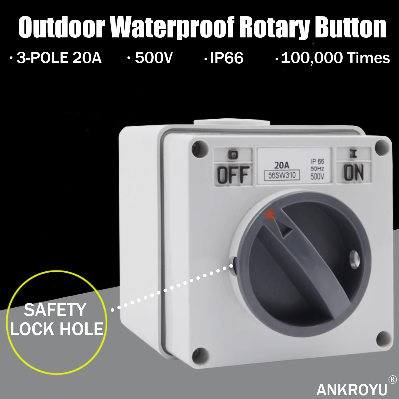 ANKROYU Outdoor Waterproof Switch Socket, Socket Ip66 Lock Position Strong Sealing Dustproof Isolation Control Switch for Industrial Control Components(3P10A)