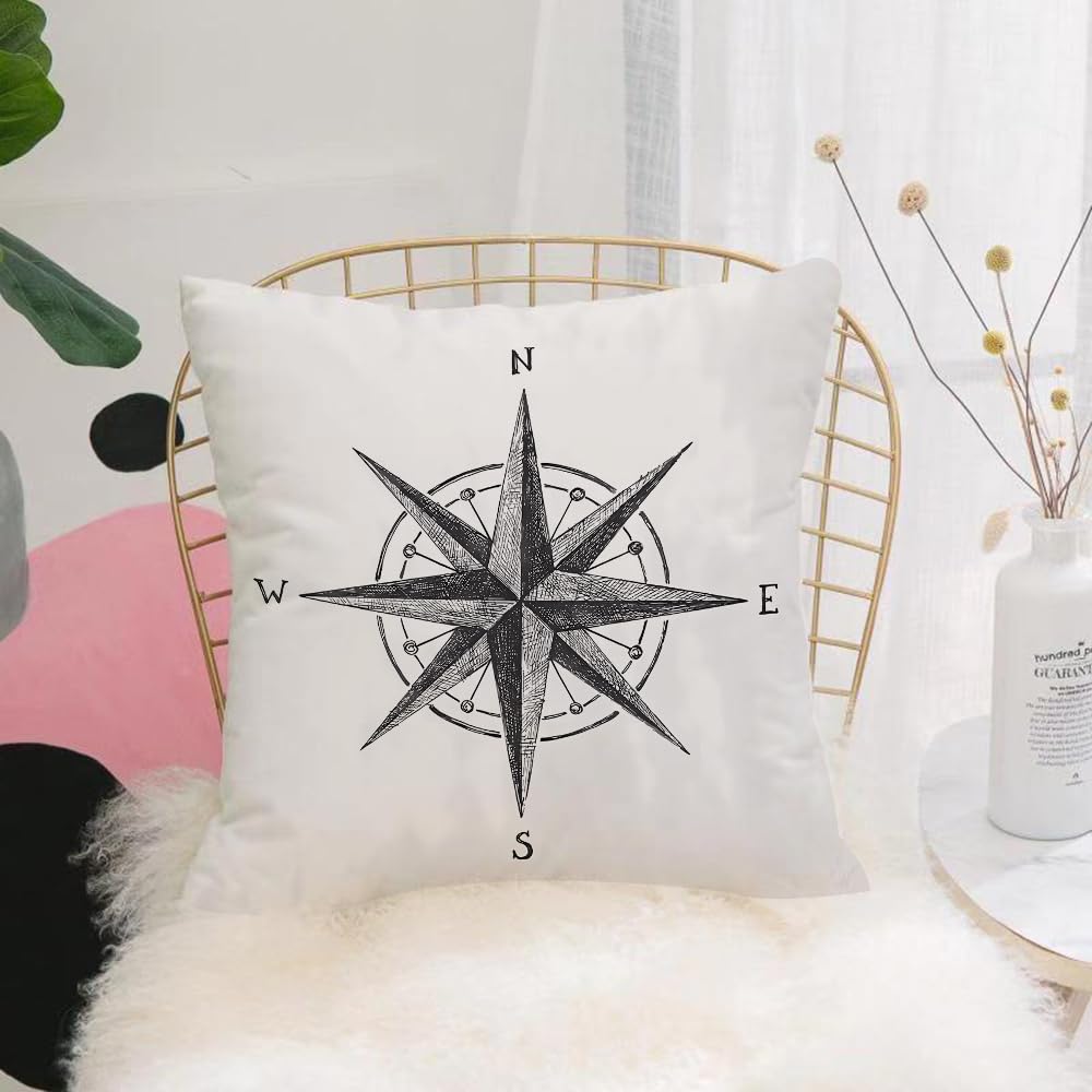 HYOSXW Cushion Cover,Throw Pillow Case Home Decorative for Living Room Bedroom Sofa Chair 16X16 Inch,Hand-drawn sketch-style compass direction indicators,Pillowcase 40X40cm