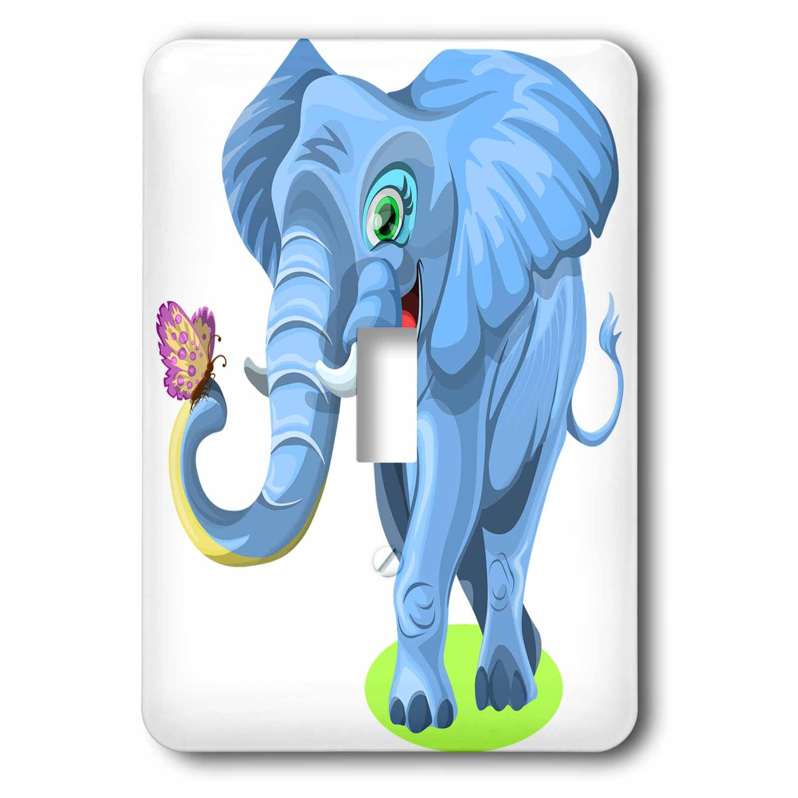 Interruptor de palanca infantil 3dRose elefante azul y mariposa decorativo