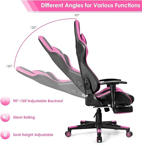 Miniatura 6 de GOFLAME Silla de juegos de estilo de carreras, silla ergonómica giratoria para computadora con reposacabezas y soporte lumbar, silla de masaje de
