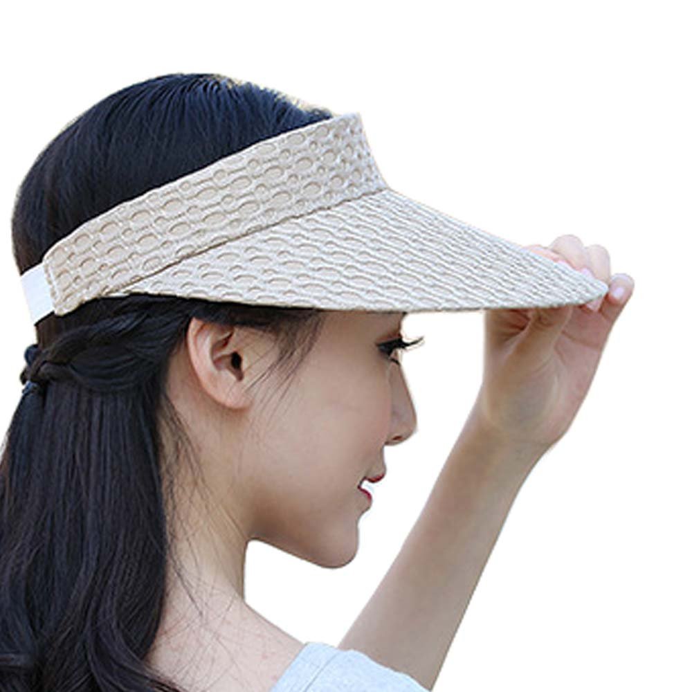 Metyou Women's Beige Summer Outdoor Sports Long Brim Empty Top Baseball Sun Cap Hat Visor (Beige)