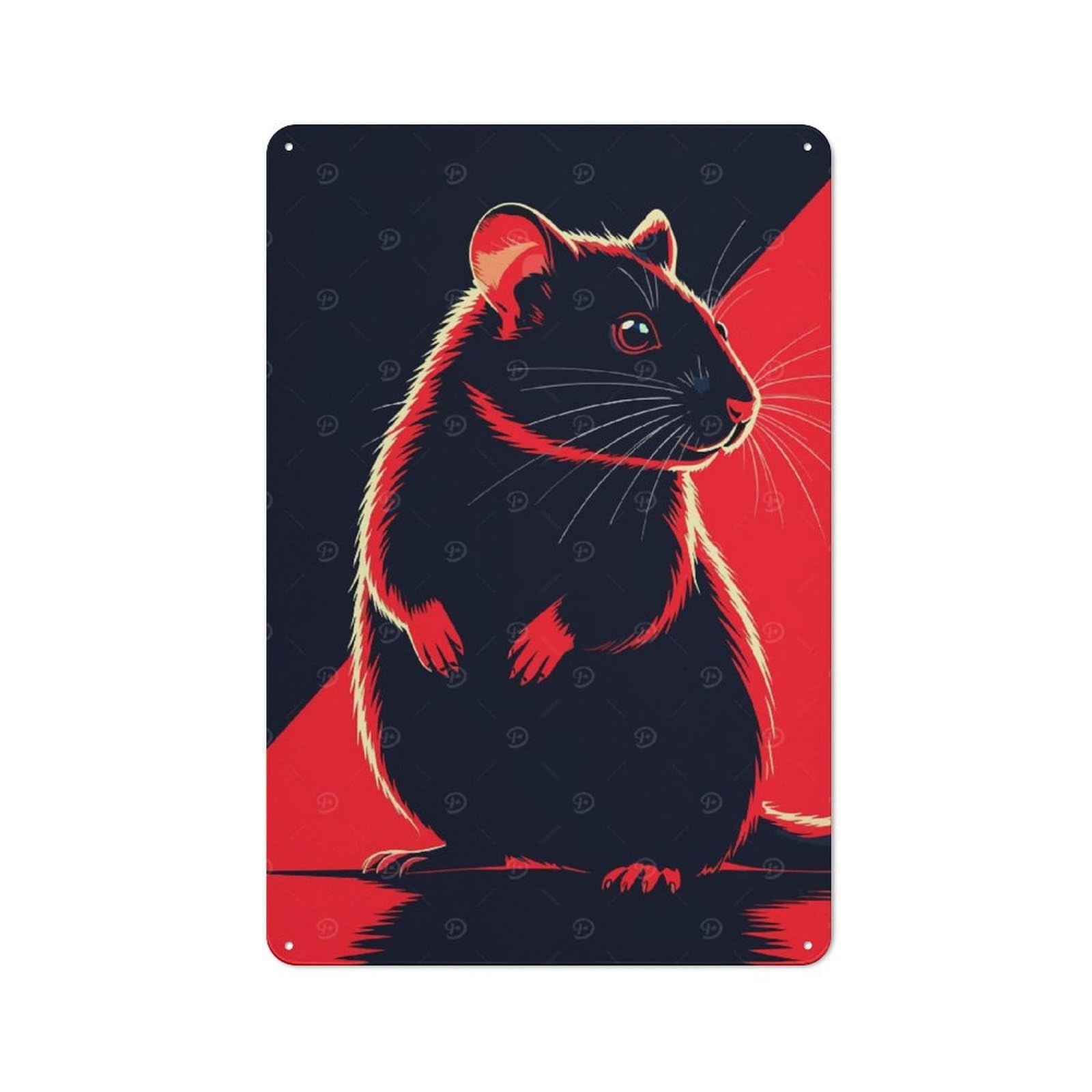 Junmoney Stylized Rat Illustration In Red And Black Old Style Vintage Metal Sign 30X20cm, Bar Wall Plaque For Pub, Home Bar, Shed Or Man Cave