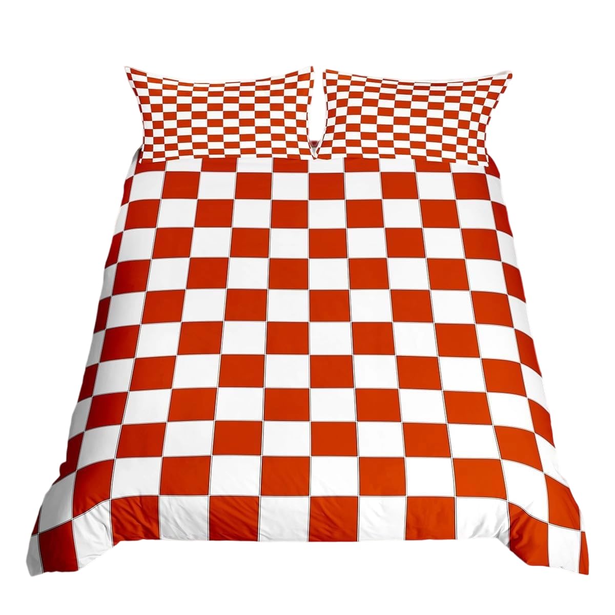 White Rust Red Checkered Bedding Set Buffalo Plaid Grid Comforter Cover Single,Checkerboard Duvet Cover For Kids Adults Men Women Aesthetics Gingham Quilt Cover Modern Room Decor