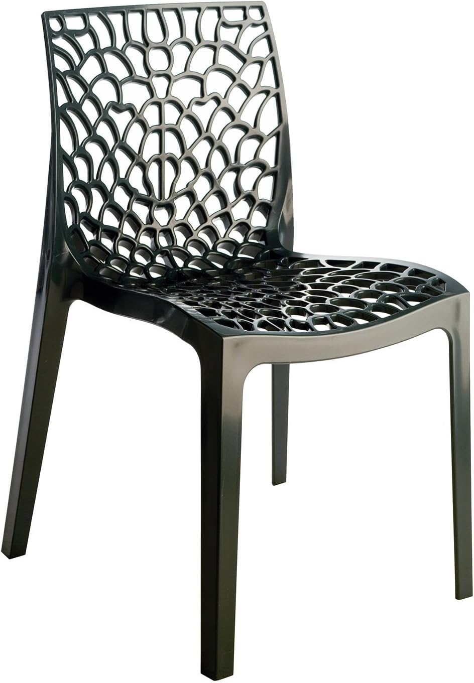 Generico GORICA Lot de 4 chaises MADRID en polypropylène perforé empilable couleur noire pour intérieur et extérieur