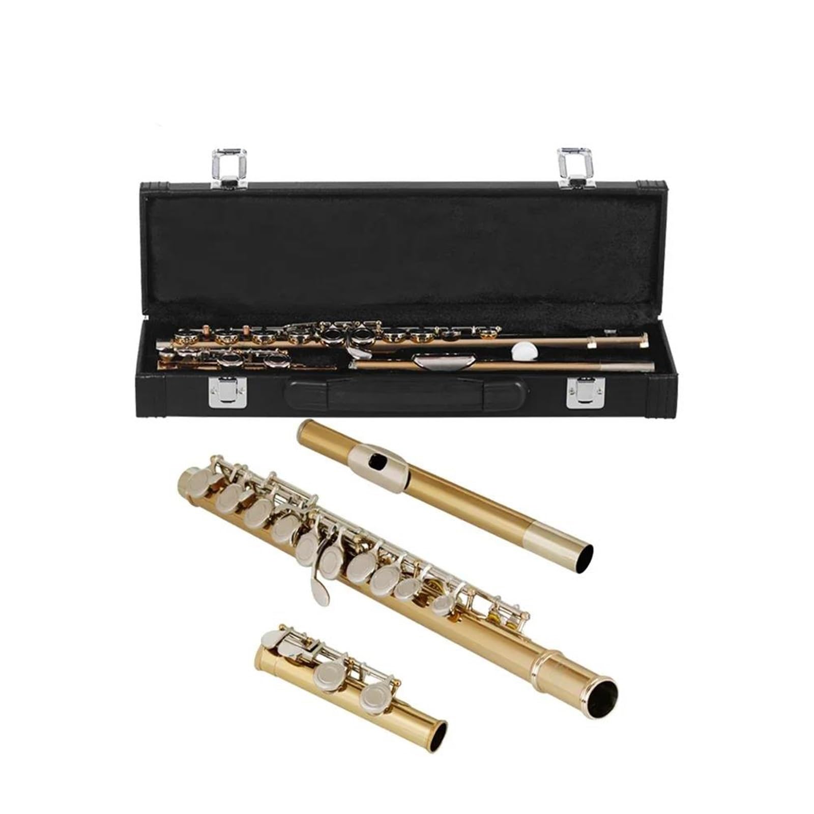 Flûte Flûte professionnelle 16 trous en métal clé en do instrument de concert avec boîte chiffon de nettoyage gant accessoires
