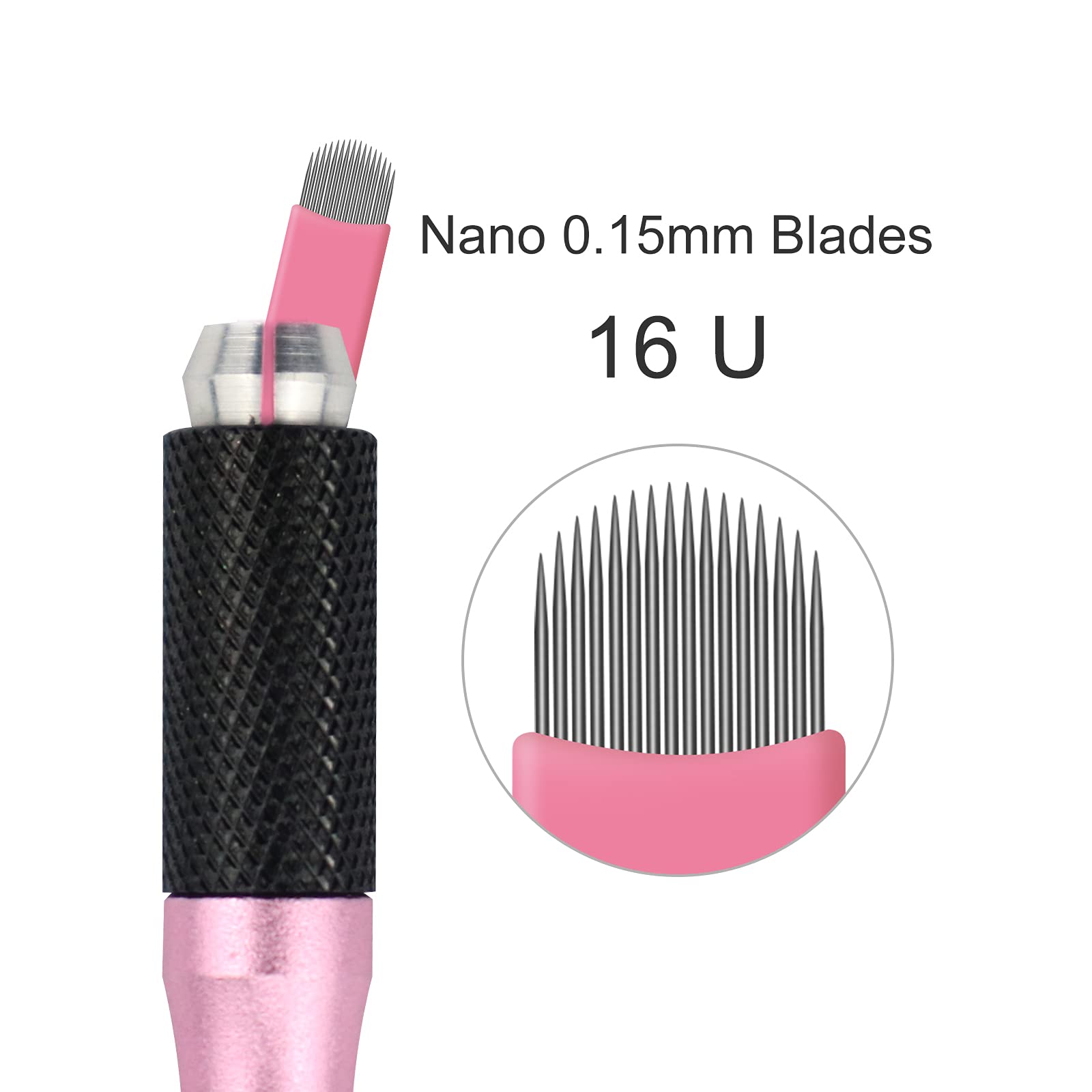 50pcs Pink Microblading Nano Needles 0.15mm Perfecto para líneas de cabello Cejas Agujas Pluma Microblading Desechable (16U)