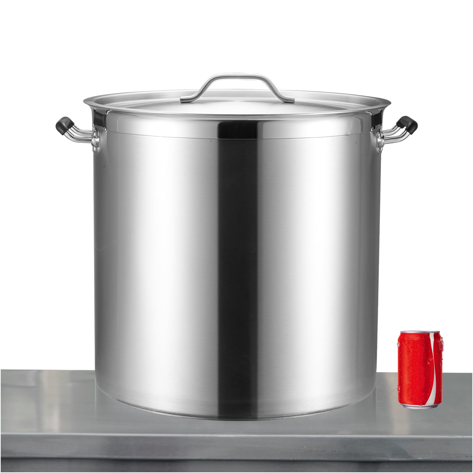 CURTA 75 Quart Large Stock Pot with Lid, NSF Listed, 3-Ply 18/8 Stainless Steel Cooking Pot, Commercial Cookware for Soup, Stew & Sauce, Riveted Silicone Handle